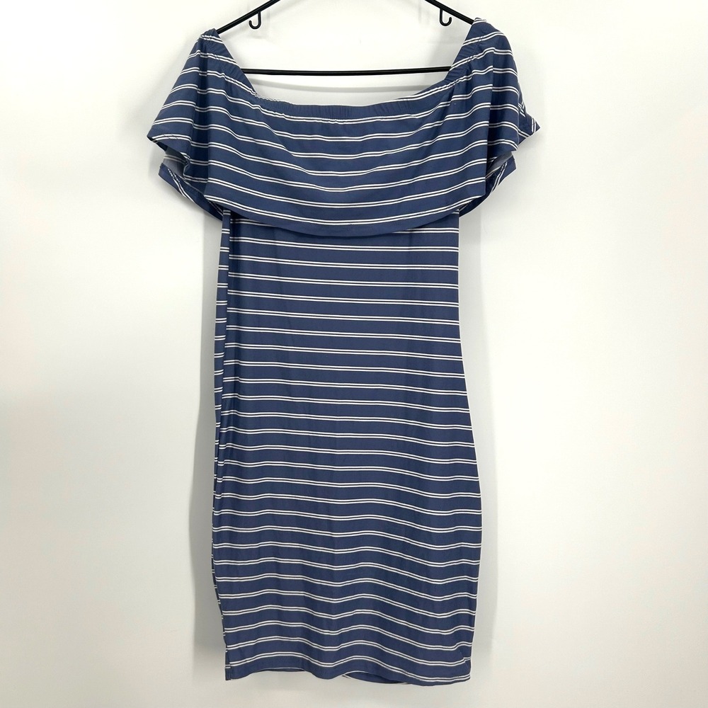 Charlotte Russe | Dresses | Charlotte Russe Blue White Striped Off Shoulder Ruffle Bodycon Mini Dress Medium
